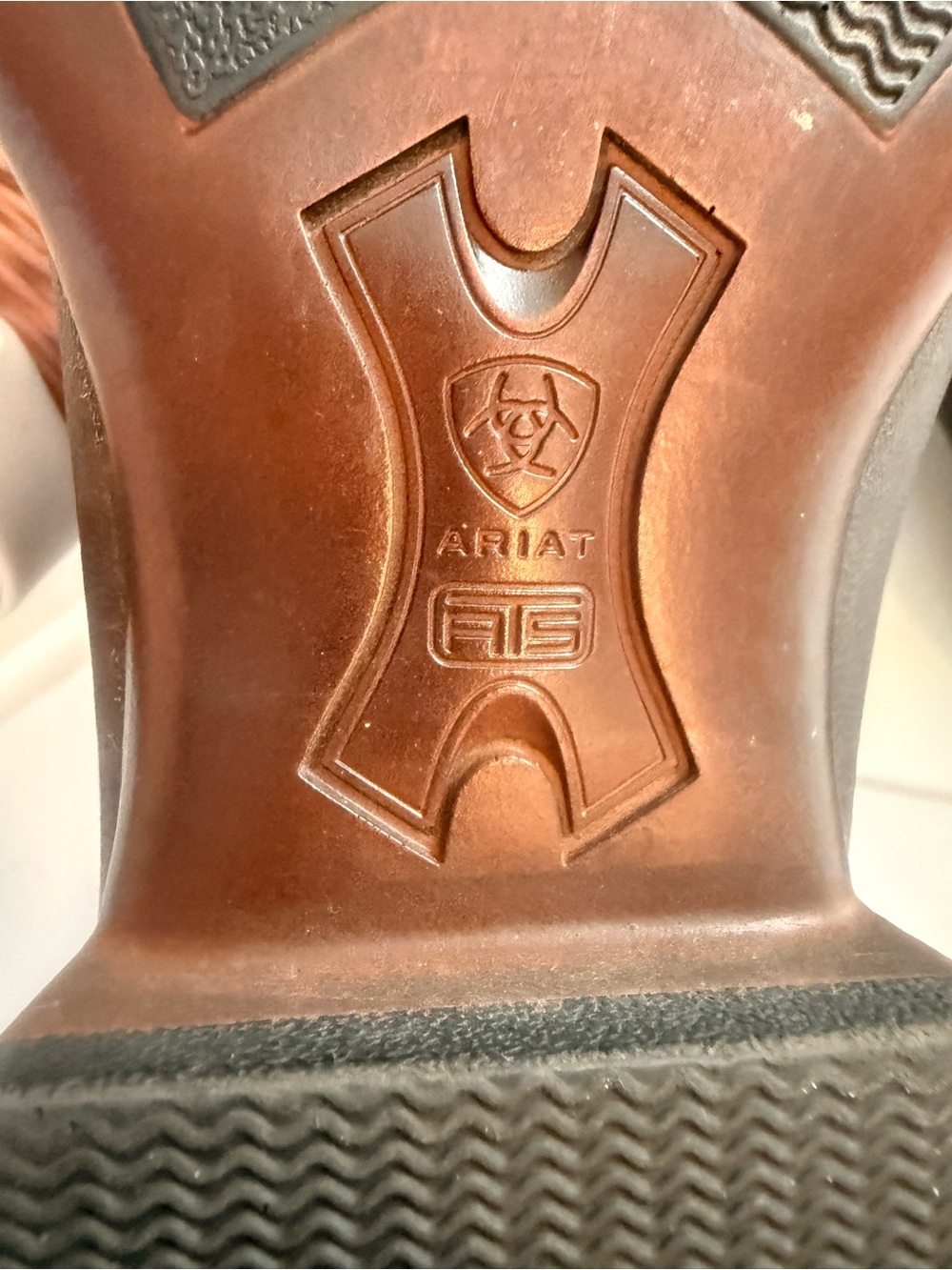 Ariat Brown Leather Western Boot Heel with Embossed Logo ATS Size 12D - Picture 4 of 8